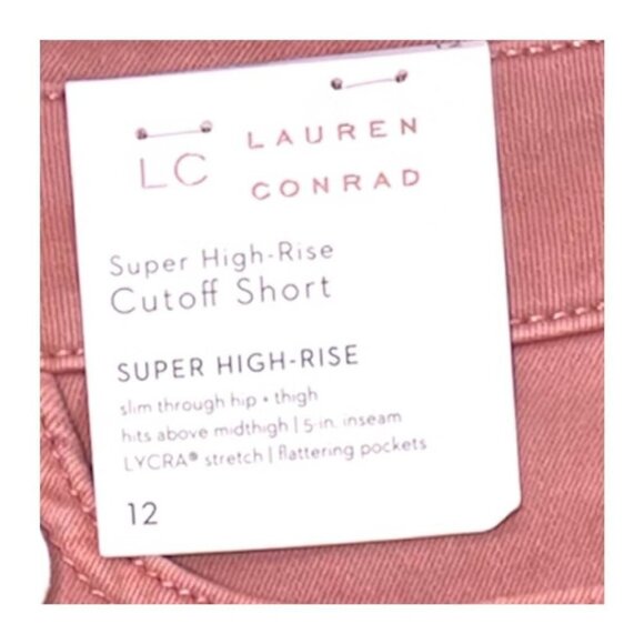 LC Lauren Conrad Womens Pink High Rise Distressed Cutoff Jean Shorts Sz 12 New - Picture 6 of 9